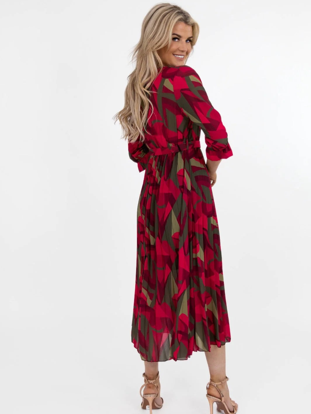 Positano Magenta/Khaki Print Midi Dress