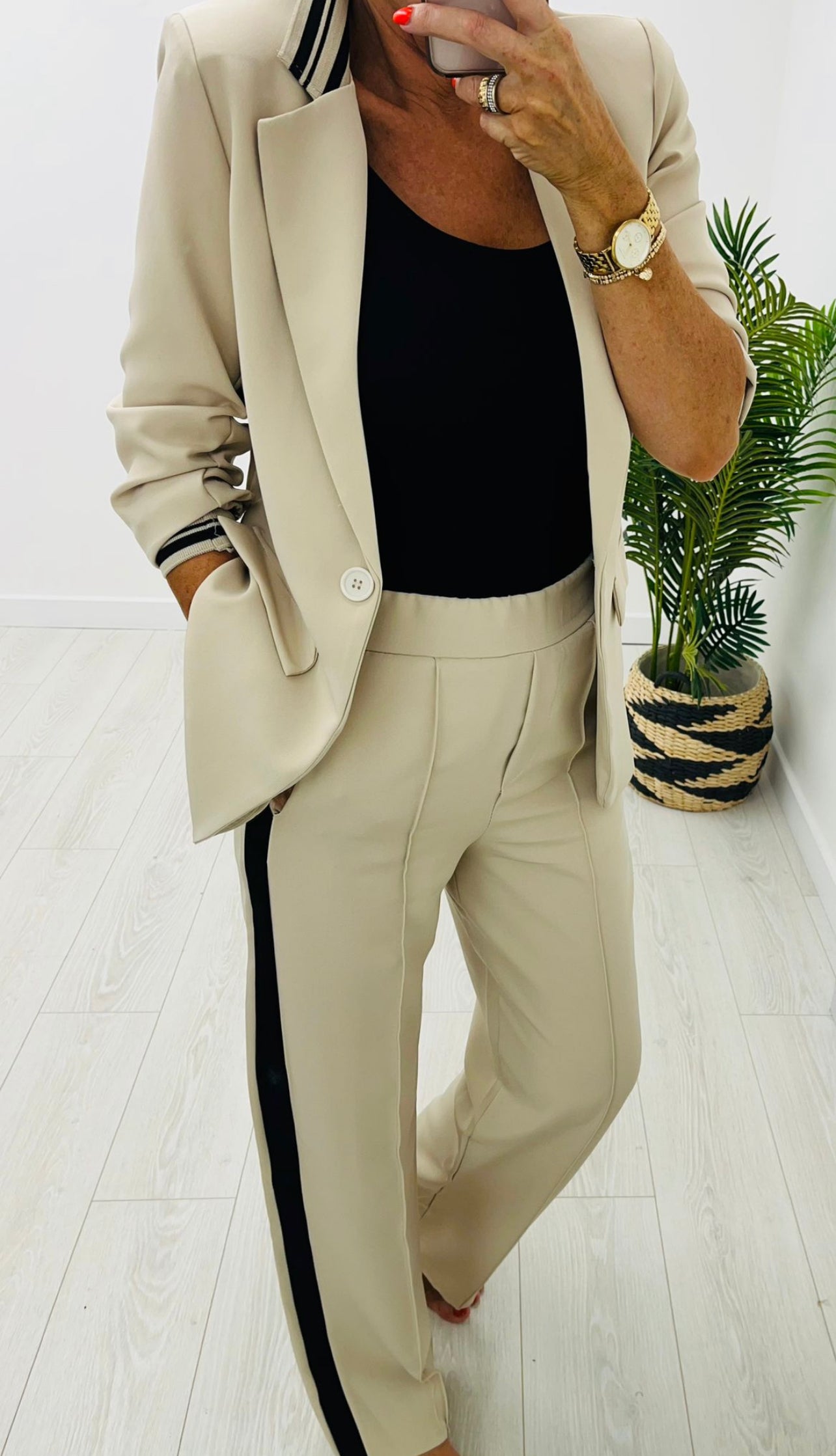 Louisa Beige 2 Piece Trouser Suit