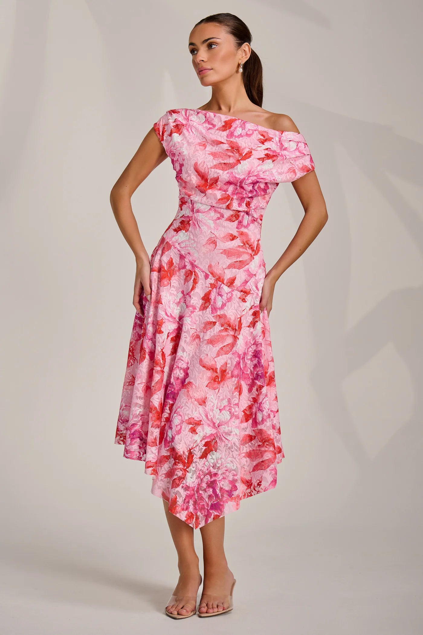 Kiki Pink Floral Lace Dress – Raspberry Red