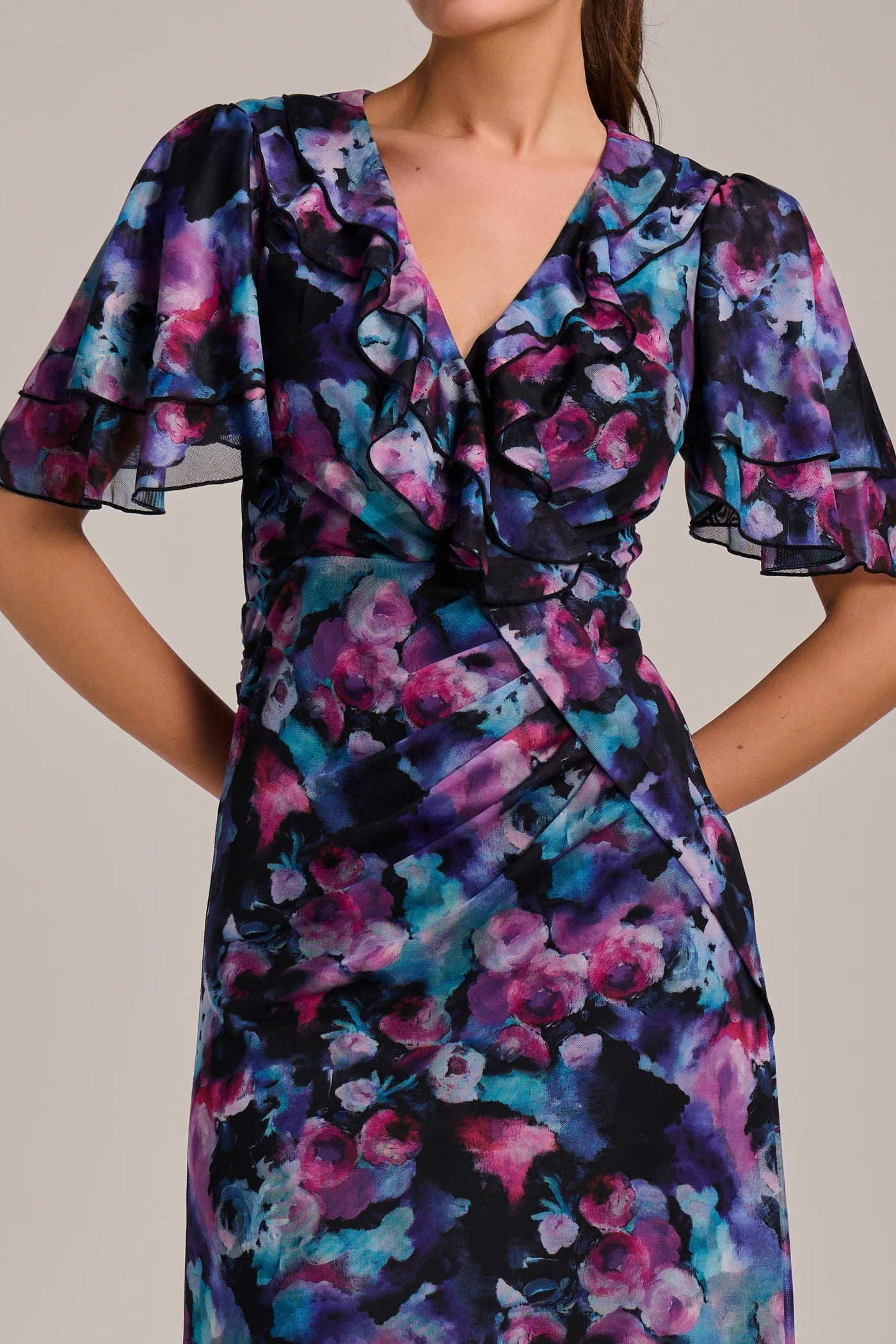 Lucinda Blue Ruffle Midi Lace Dress