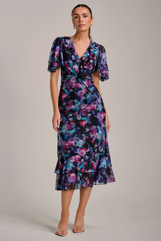 Lucinda Blue Ruffle Midi Lace Dress