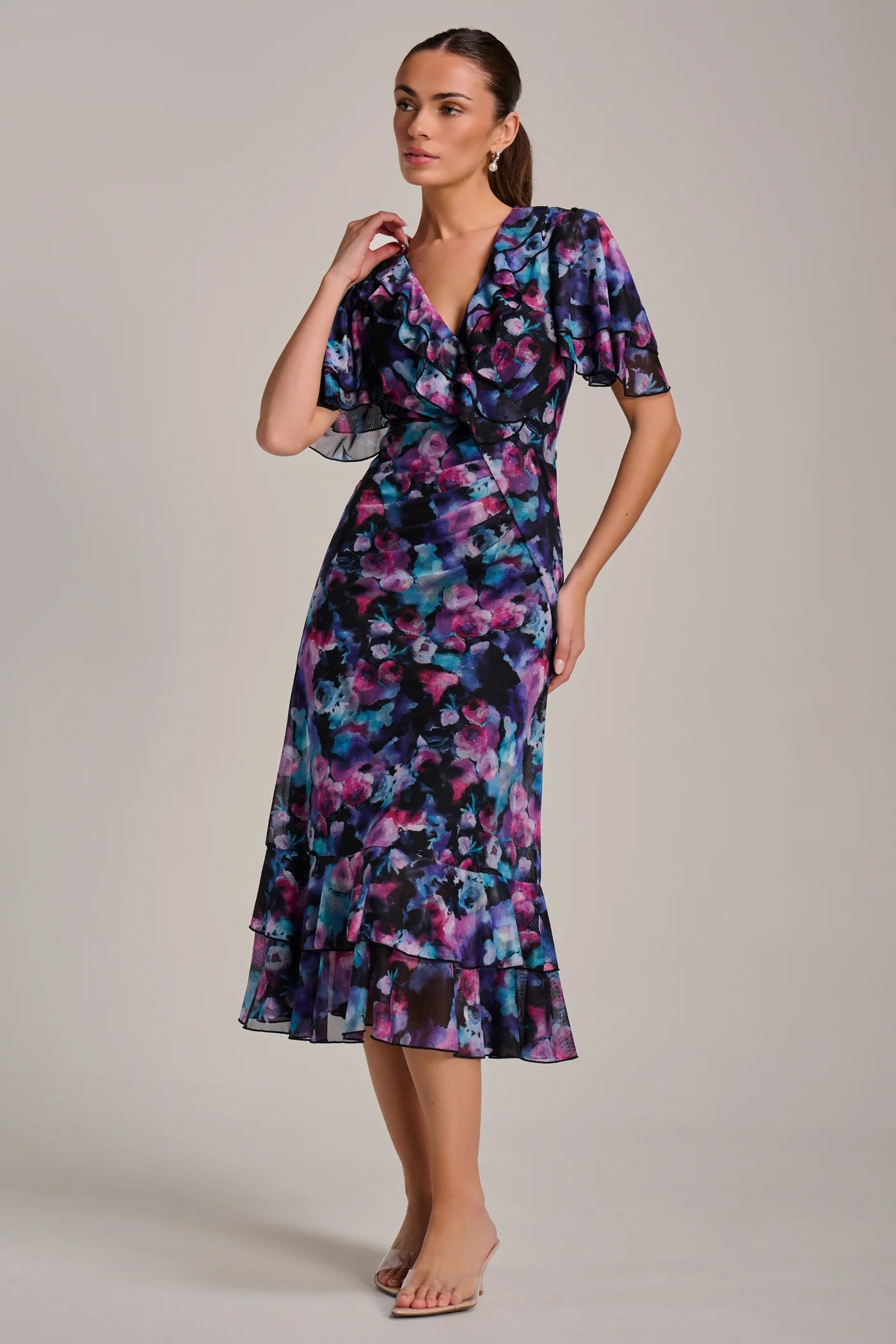 Lucinda Blue Ruffle Midi Lace Dress