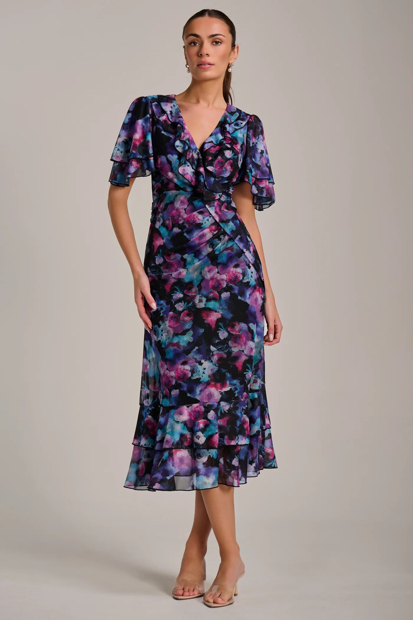 Lucinda Blue Ruffle Midi Lace Dress