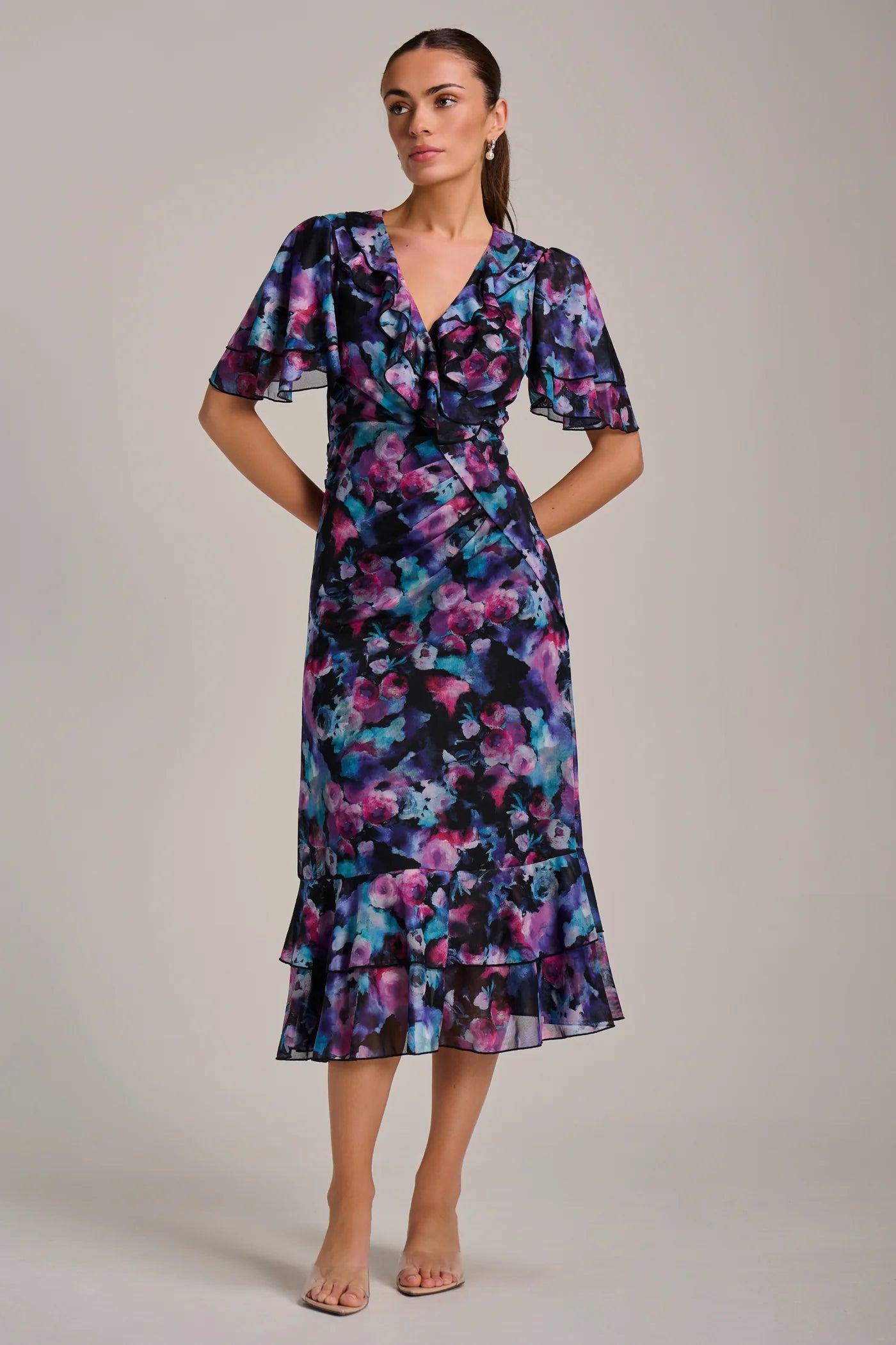 Lucinda Blue Ruffle Midi Lace Dress