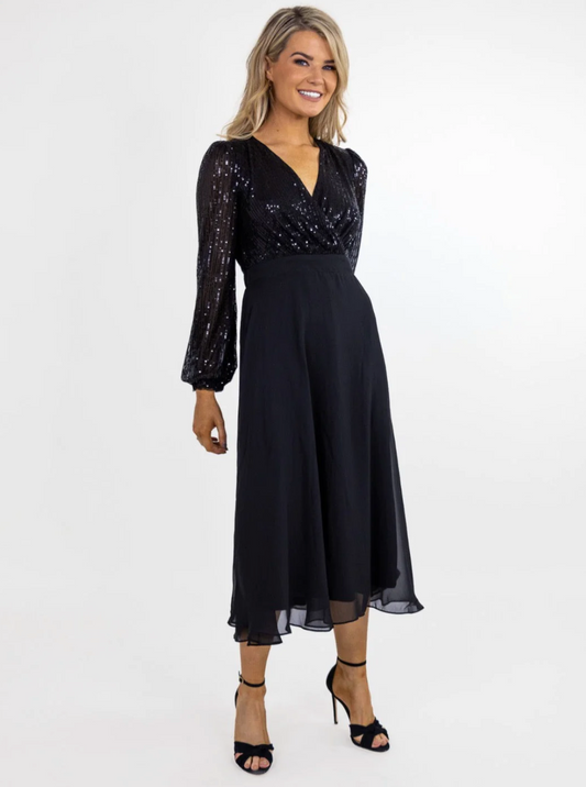 Monroe Black Midi Sparkle Dress