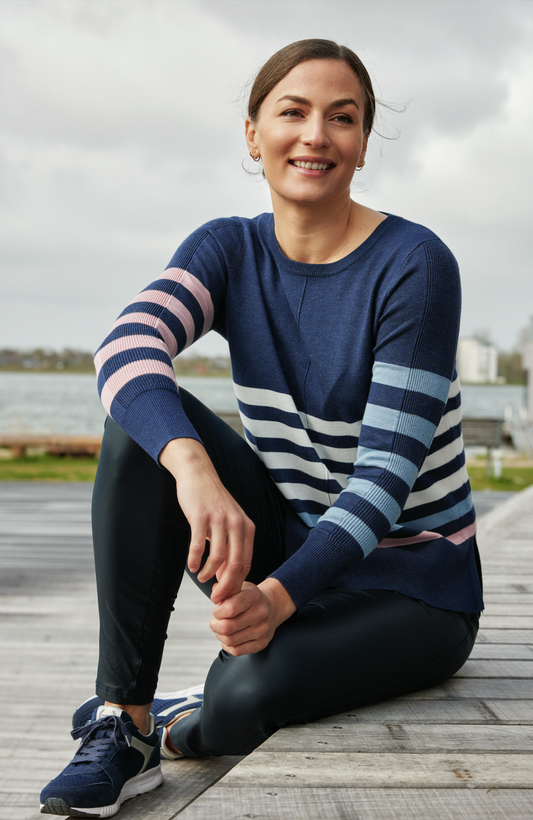 Sunday Navy Striped Blue and Pink Pullover