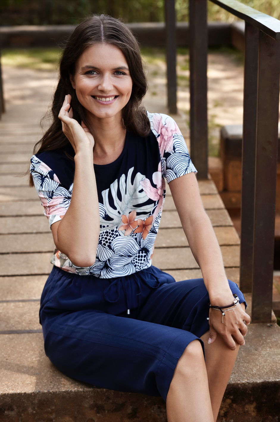 Sunday Navy & Khaki Tropical Print Top