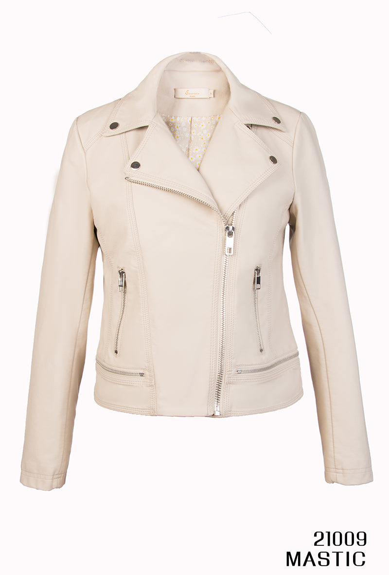 Georgia Beige Faux Leather Biker Jacket