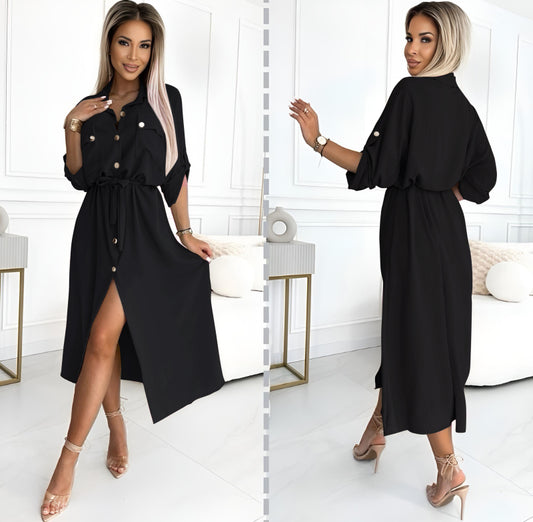 Sandra Black Maxi Shirt Dress