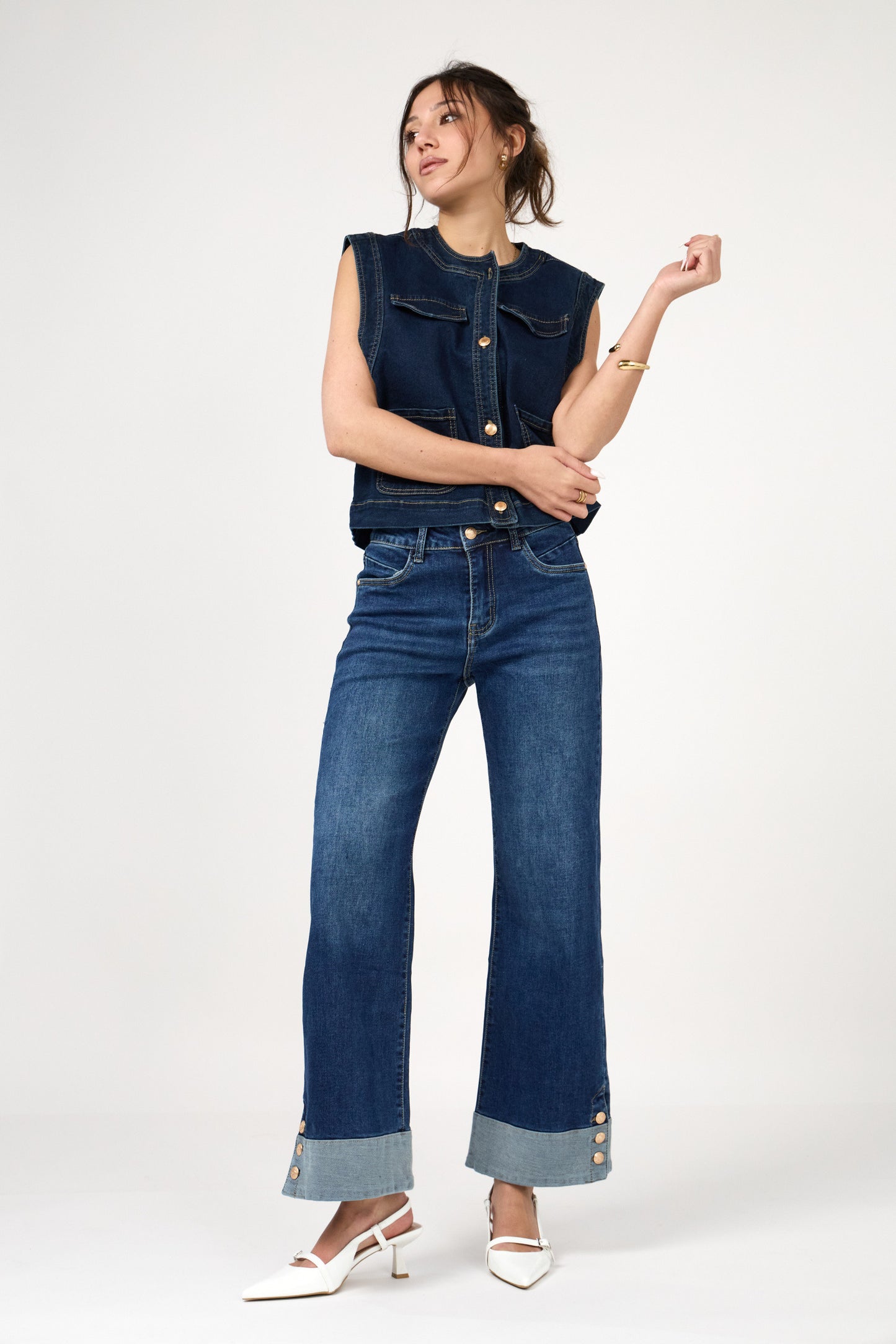 Cassie Dark Wash Wide Leg Denim Jeans