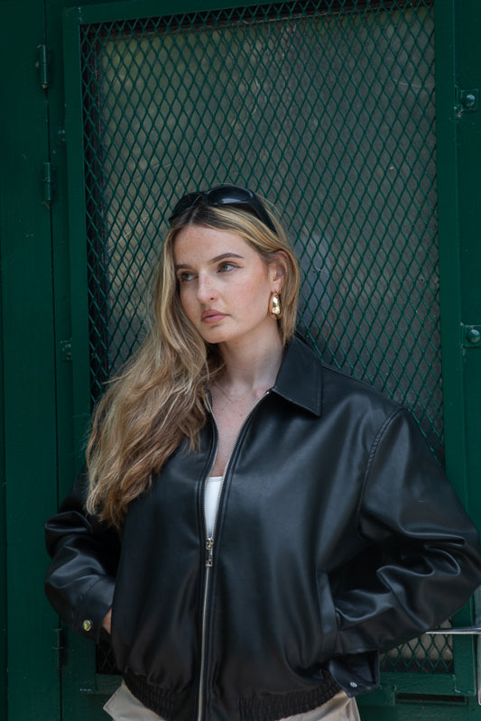 Bree Black Leather Bomber Jacket