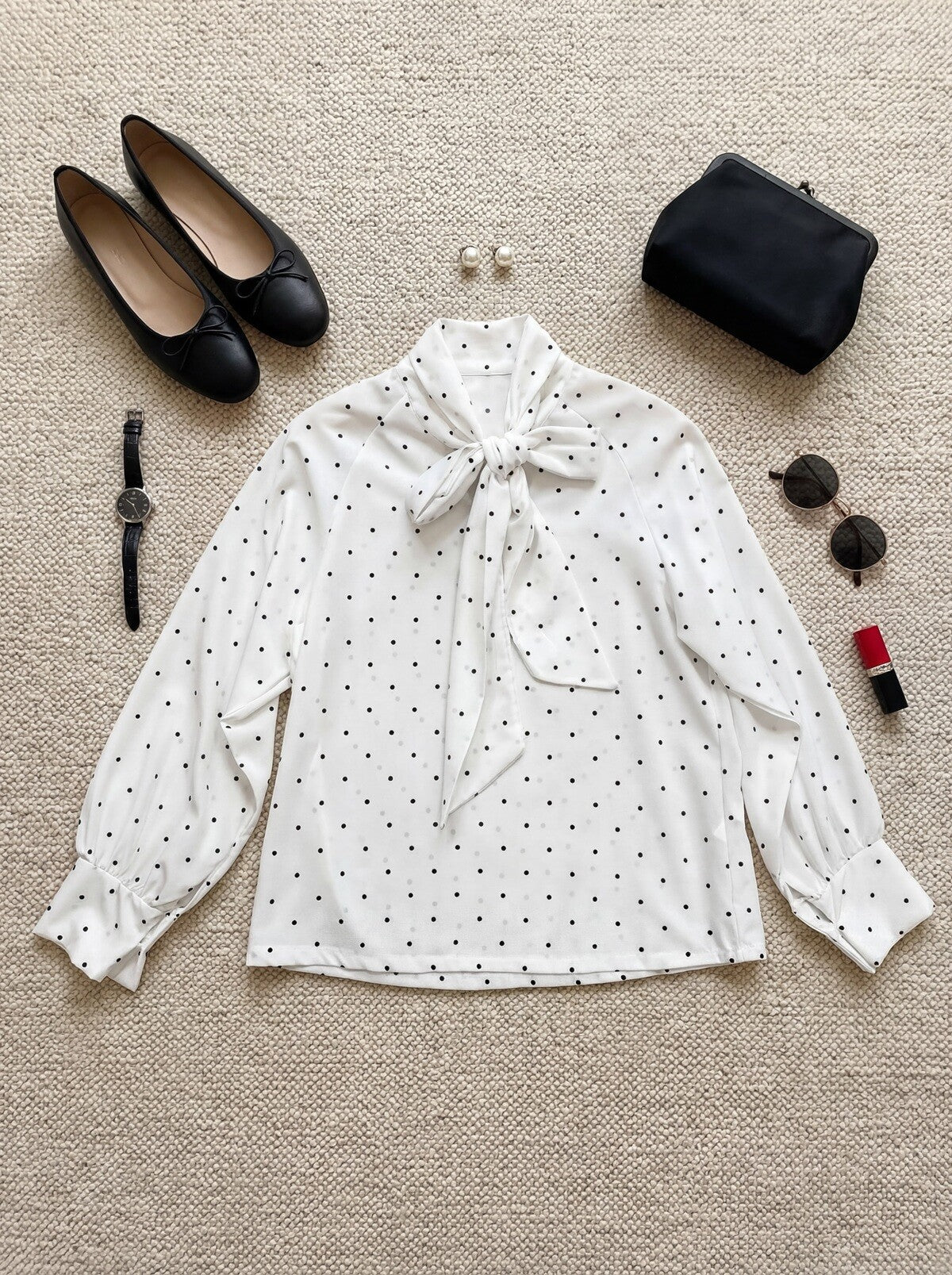 Cassie Polka Dot Tie Neck Blouse