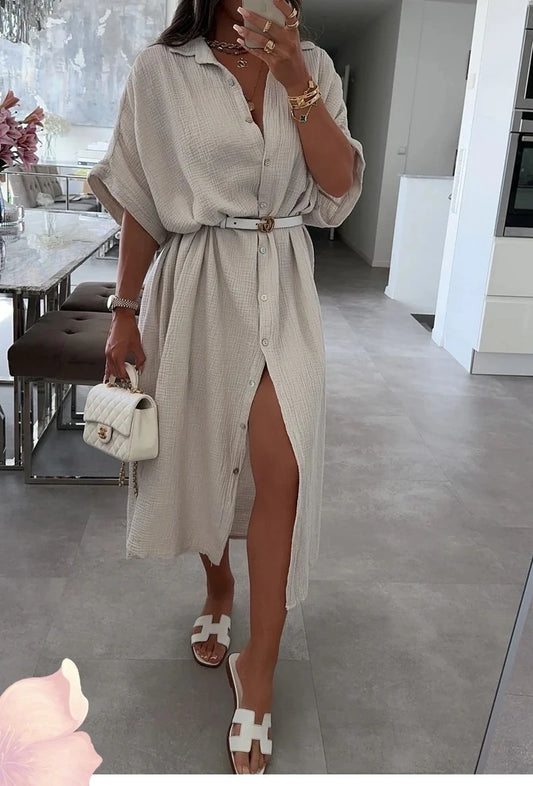 Alia Taupe Cotton Dress
