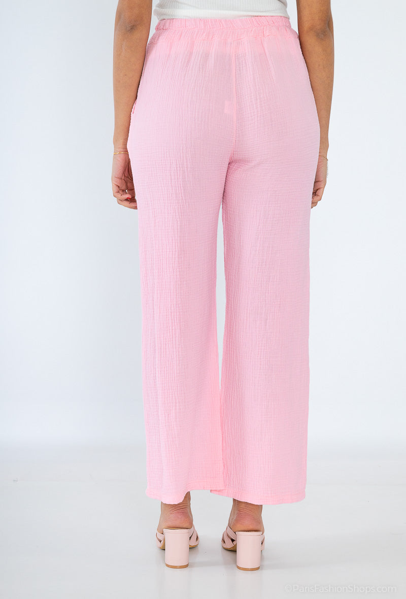 Nina Pink Cotton Gauze Trousers