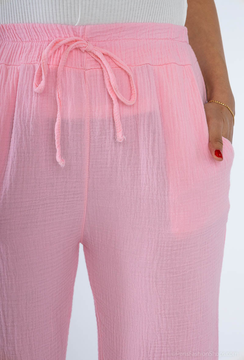 Nina Pink Cotton Gauze Trousers