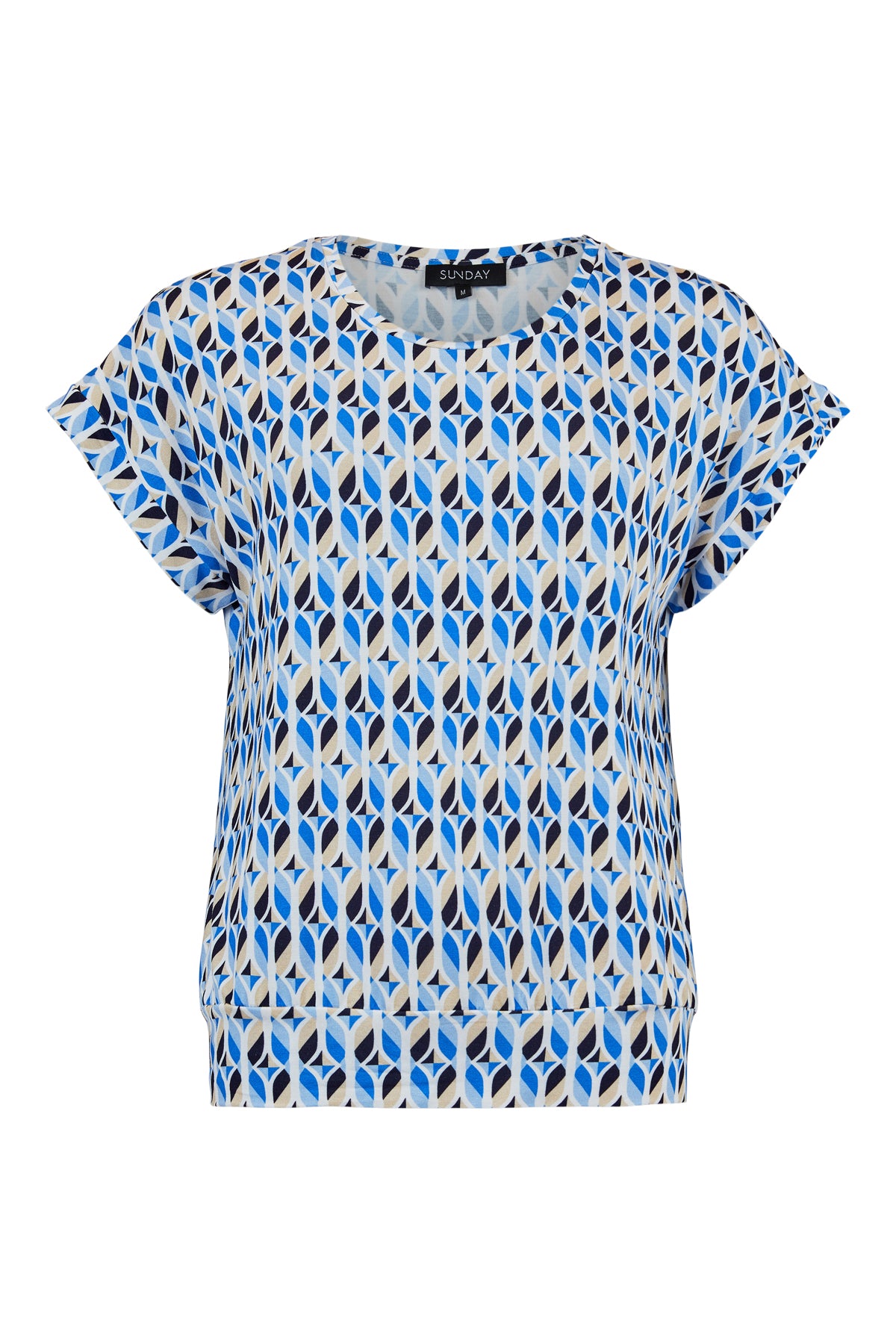 Sunday Beige, Cream and Blue Print Luxury T-Shirt