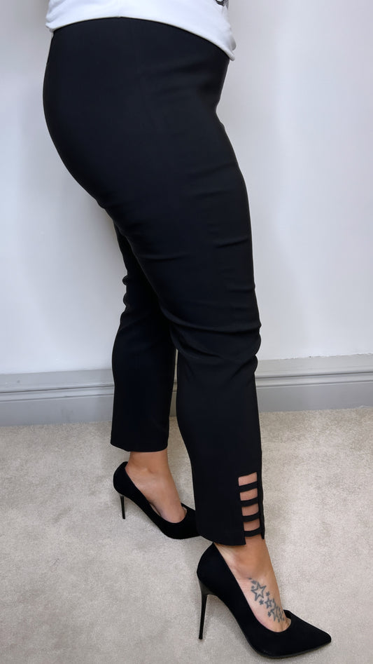 Robell Lena Black Trousers with Ladder Detail