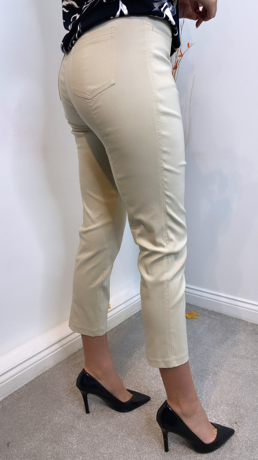 Robell Bella Beige Slim 68cm Length Trousers (No Turn-Up)